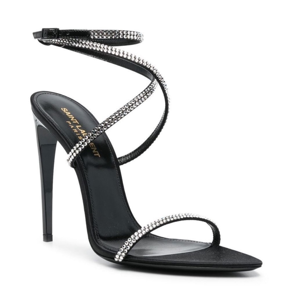 Saint Laurent Georgia rhinestone-embellished satin sandals🖤🪩
